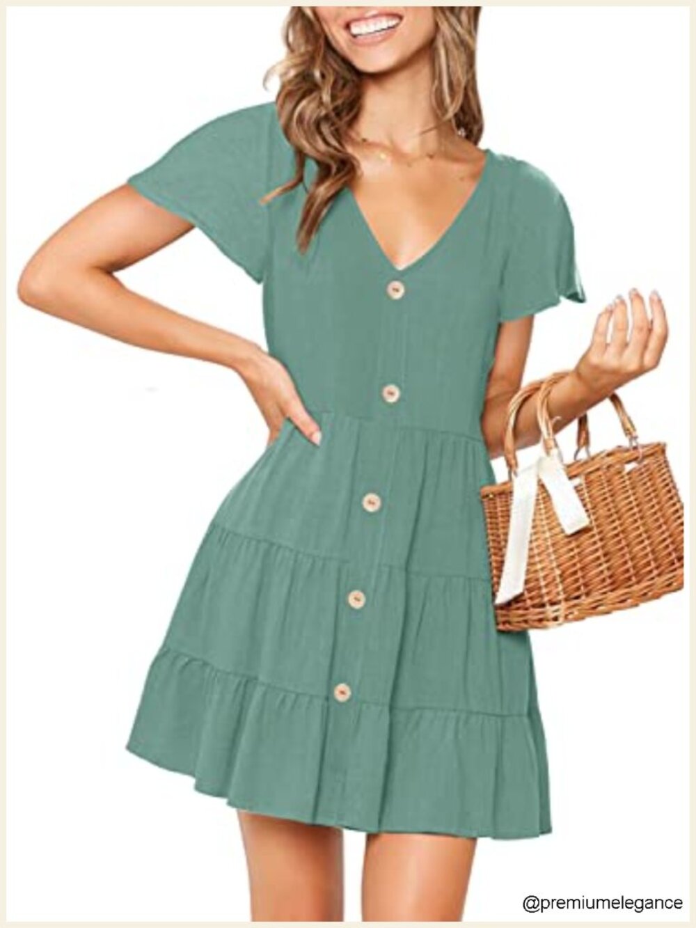 Sleeveless V-Neck Button Down A-Line Swing Mini Dress with Pockets